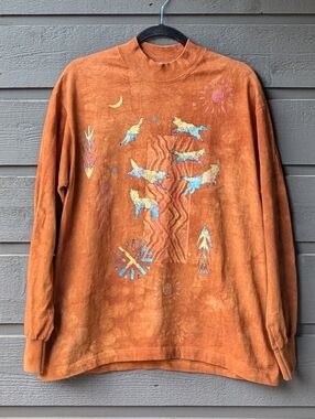 VTG 90s Cotton Deluxe Acid Wash Terracotta Orange Long Sleeve Tee Size Medium